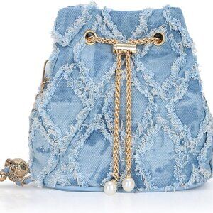 Small Denim Bucket Bag for Women, Jean Purse Crossbody Bags Denim Tote Handbag